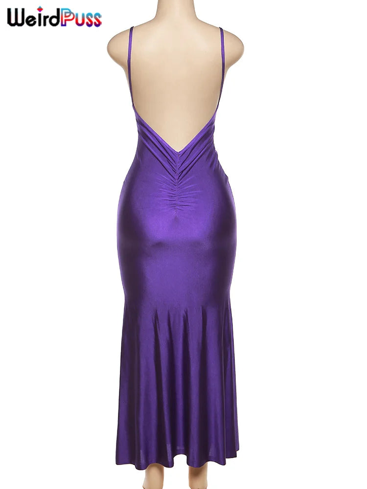 Coquette Backless V-Neck Evening Maxi Dress With Mermaid Silhouette
