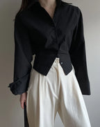 Backless Bandage Blouse With Turn Down Collar And Delicate Lace Up Details