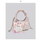 Cloudy Glamour Plush Pendant Shoulder Bag in Glossy Ruched Leather