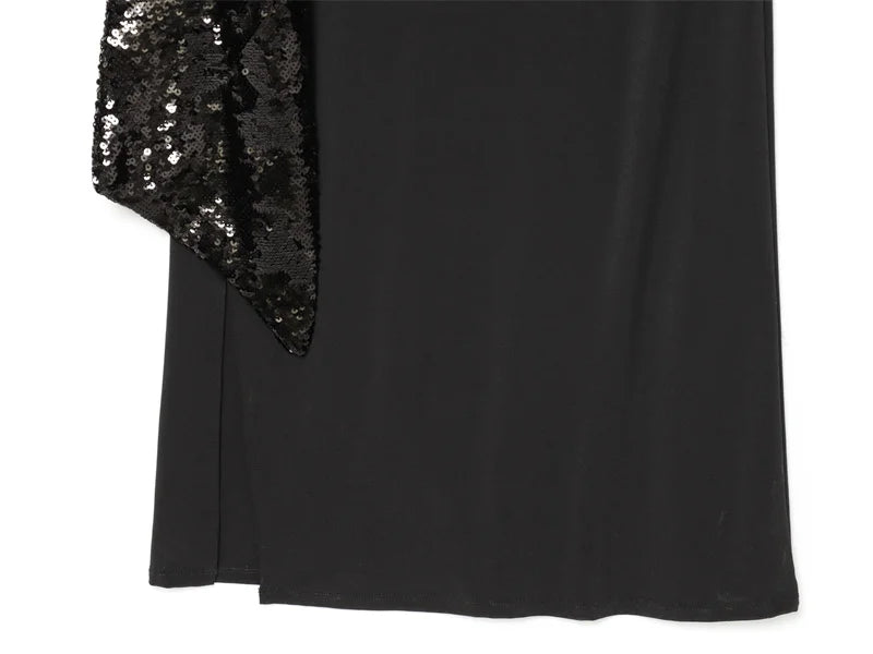 Backless Sequin Patchwork Maxi Dress With Wide Sleeves