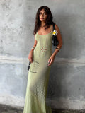 Floral Knit Strap Maxi Dress Backless Beach Cover Up For Summer Vacation And Resort Style