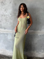 Floral Knit Strap Maxi Dress Backless Beach Cover Up For Summer Vacation And Resort Style