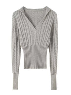 Sexy Vintage Hooded Knitted Long Sleeve Set