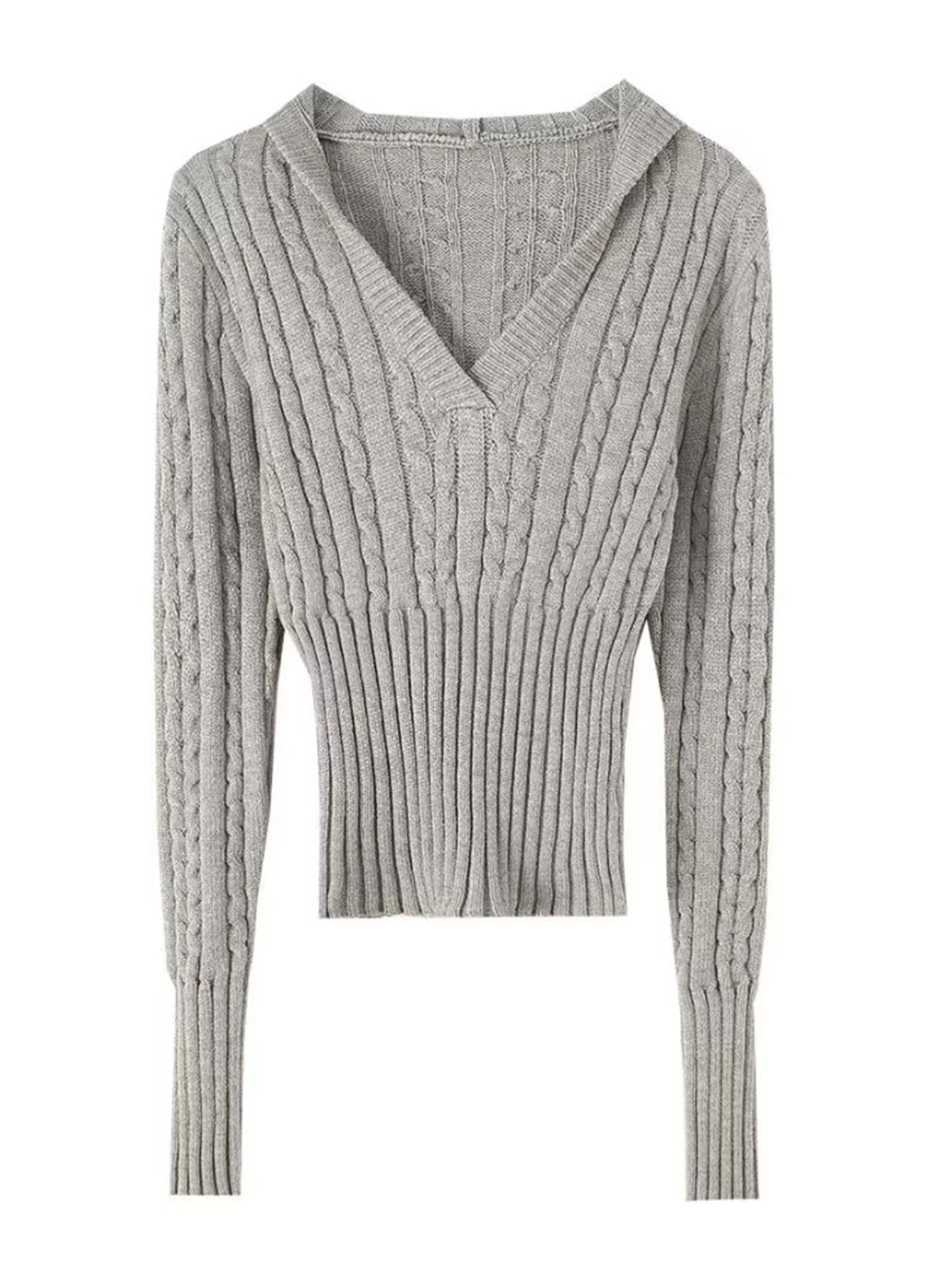 Sexy Vintage Hooded Knitted Long Sleeve Set
