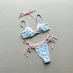 Halter Bikini Set in Plaid and Polka Dots