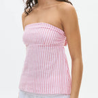 Strapless Peplum Top With Ruffle Hem Bandeau Backless