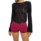 Women's Lace Tops Fashionable Bell Long Sleeve Backless Slim Fit