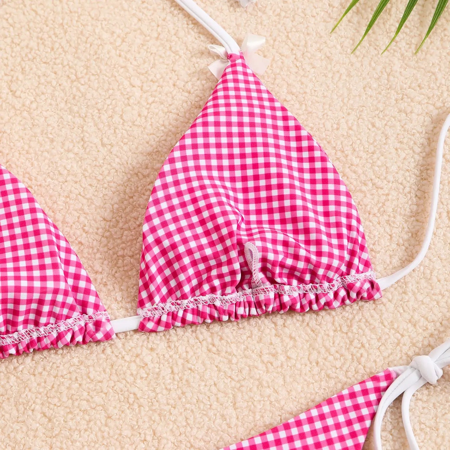 Plaid Dot Swimsuit With Neck Bow Tie Vintage Beachwear