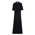 Knit Black Long Flute Dress With Buckle Detail