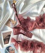 Flowery Sexy Mesh Lingerie Thong Set Hot Flirt Half Cup Ultra-thin Bra