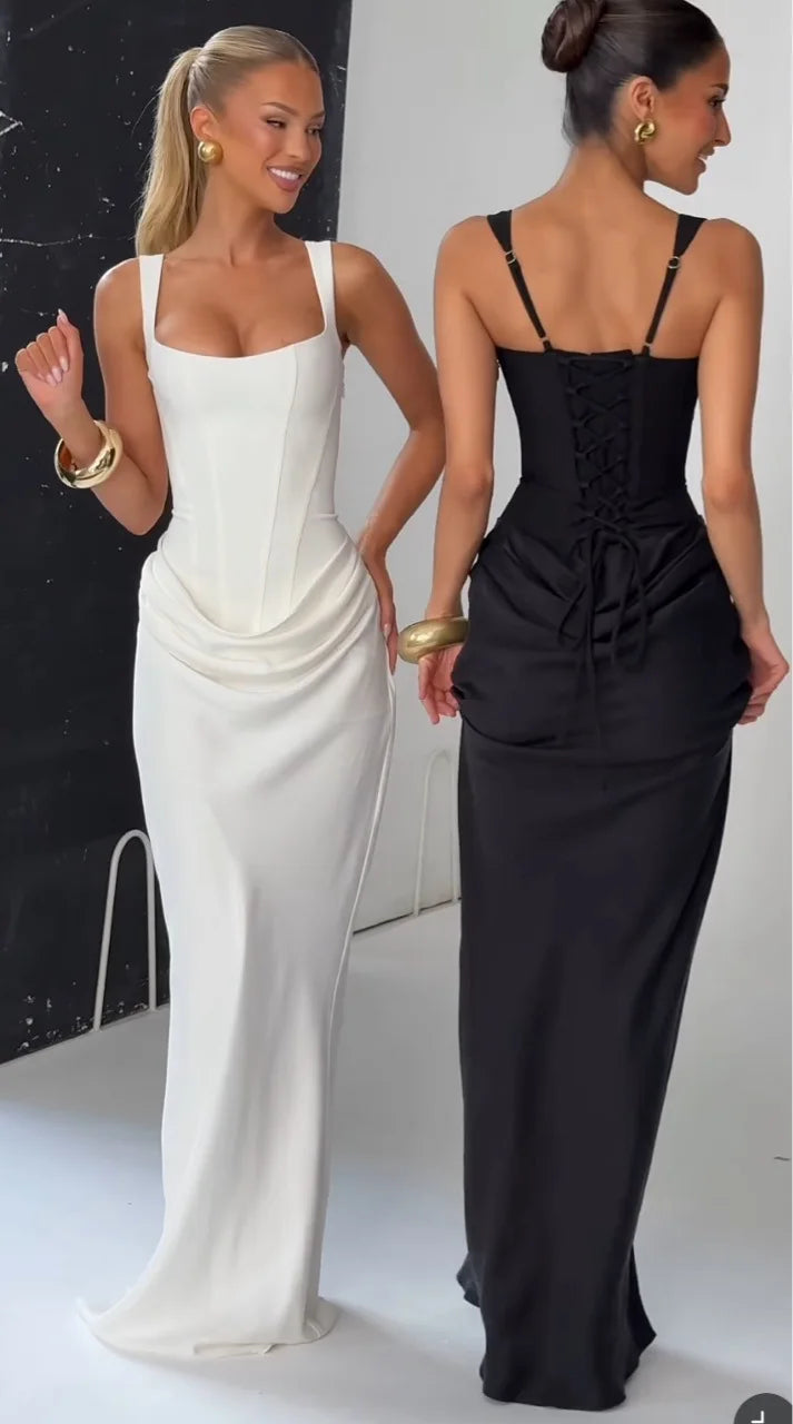 Ladies Lace Up Maxi Dress Slim Fit
