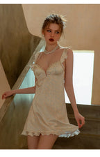 Ice Silk Halter Nightgown With Lace