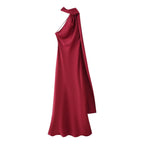 Elegant Silk Satin Halter Maxi Dress Backless Ribbon Tie Evening Gown