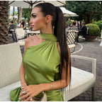 Sexy Satin Ribbon Backless Halter Dress For Elegant Evening Gown