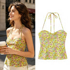 Floral Poplin Spaghetti Strap Top Flowy Lightweight Blouse