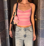 Retro Striped Vest Camisole Top With Color Block Detail