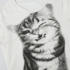 Animal Print Crop Top In White Slim Fit Crewneck Tee For Casual Vintage Vibe Everyday Chic