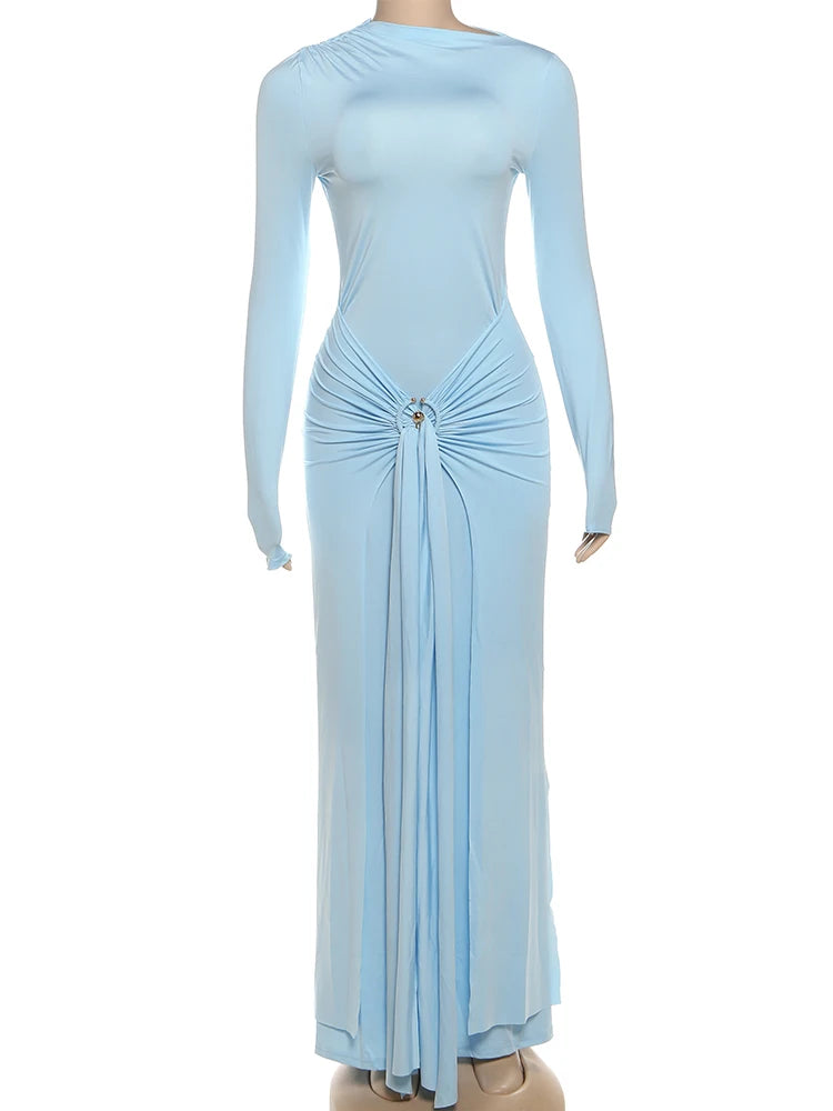Ruched Maxi Dress For Women Chic Bodycon With Long Sleeves