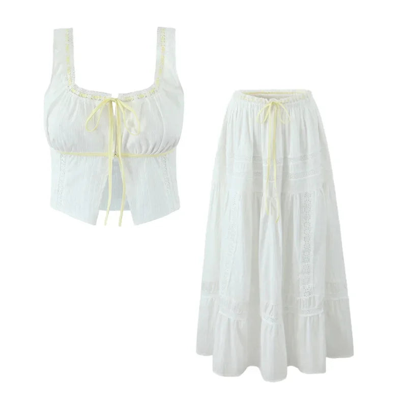 White Lace 2-Piece Maxi Skirt Set