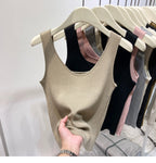 Knitted Strap Top With Clavicle Square Collar