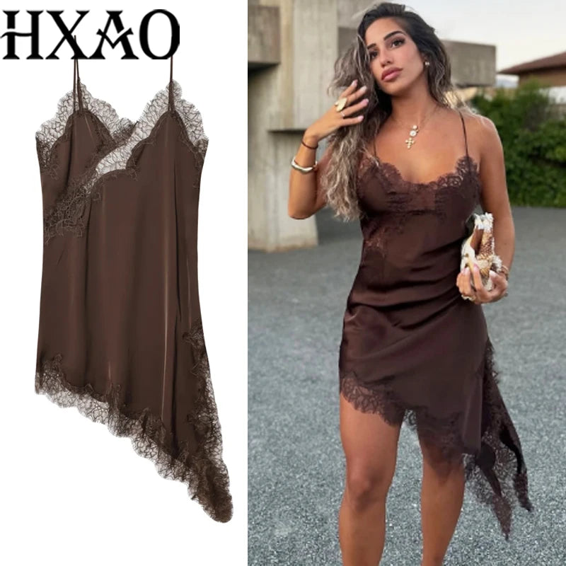 Satin Elegant Backless Lace Slip Dress