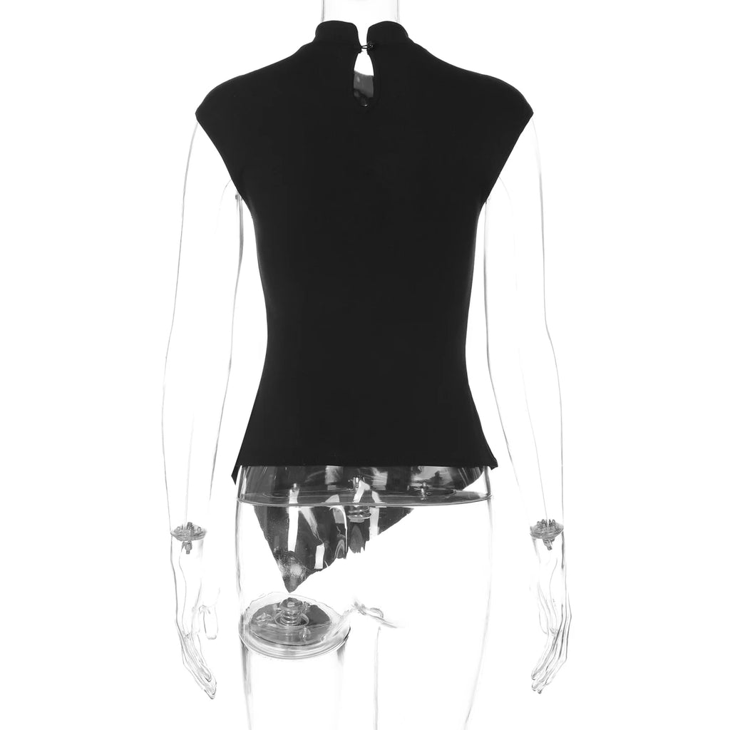 High Neck Hollow Out Bow Top