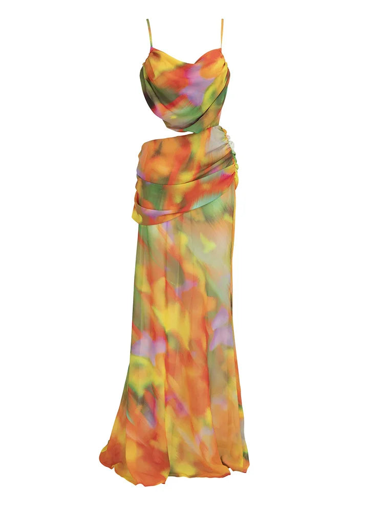 Mesh Cutout Wrap Cover Up Maxi Dress
