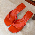 Leather Gladiator Sandals With Square Toe Low Heel
