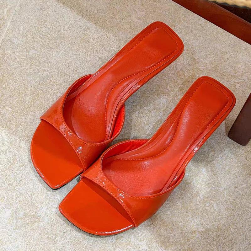 Leather Gladiator Sandals With Square Toe Low Heel