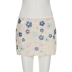 Colorful Floral Sequin Mini Skirt Low Waist Bodycon