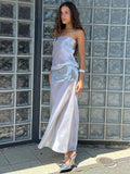 Midnight Peach Sequin Patchwork Maxi Dress Strapless