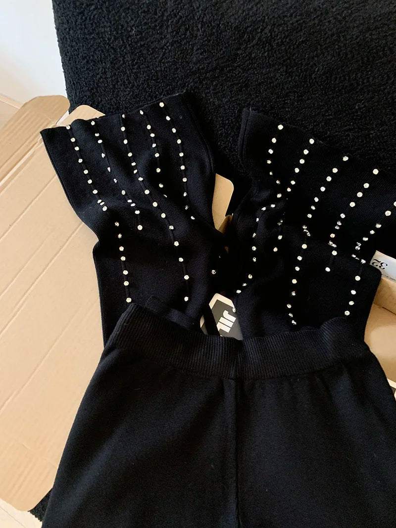 Knitted Wide Leg Pants Women Elegant Trousers