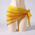 Handmade Beaded Belly Dance Hip Scarf With Lace Up Chiffon Base Fringes Belt