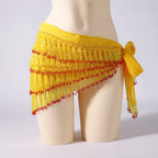 Handmade Beaded Belly Dance Hip Scarf With Lace Up Chiffon Base Fringes Belt