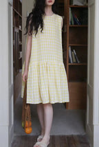 Sunny Plaid Cotton Dress Sleeveless Round Neck Vacation Dress