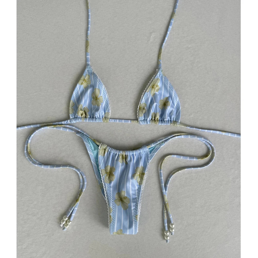 Print Micro Bikini Set Summer Beachwear Flirty Thong Swimsuit Bright Pattern