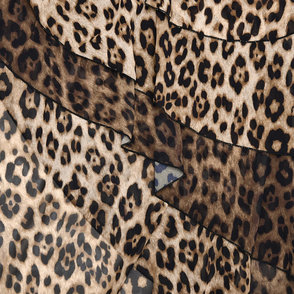 Leopard Patchwork Lace Dress One Shoulder With Ruffle Sheer Elegance