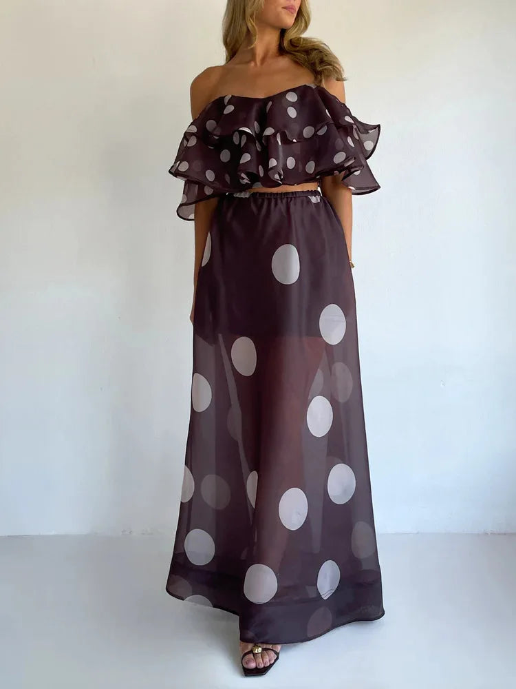Sexy Print Asymmetrical Hem Long Skirt Set Fashionable Sleeveless Women's Polyester Fabric Casual Leisure Suit