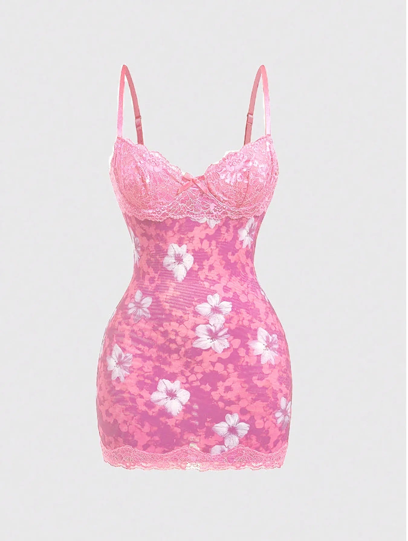 Lace Mini Dress With Spaghetti Straps High Waist Backless Retro Print
