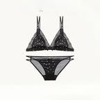 French Style Satin Lace Lingerie Set With Triangle Cups Wireless Soft Fabric Daily Wear