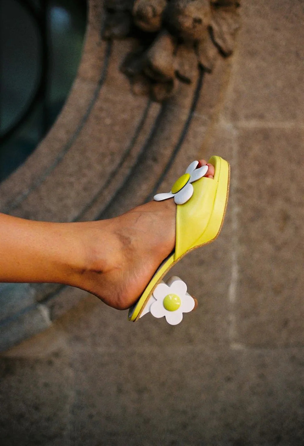 Summer Bloom Sandals With Square Toe Oversized Flower Detail Open Back And Chunky Block Heel