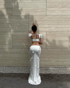 Elegant Satin Maxi With 3D Floral Embellishments Flowy Evening Skirt