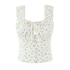 Radiant Bow Accent Ruched Bust Tank Top With Open Button Front And Rope Laced Waist Mini Skirt Set