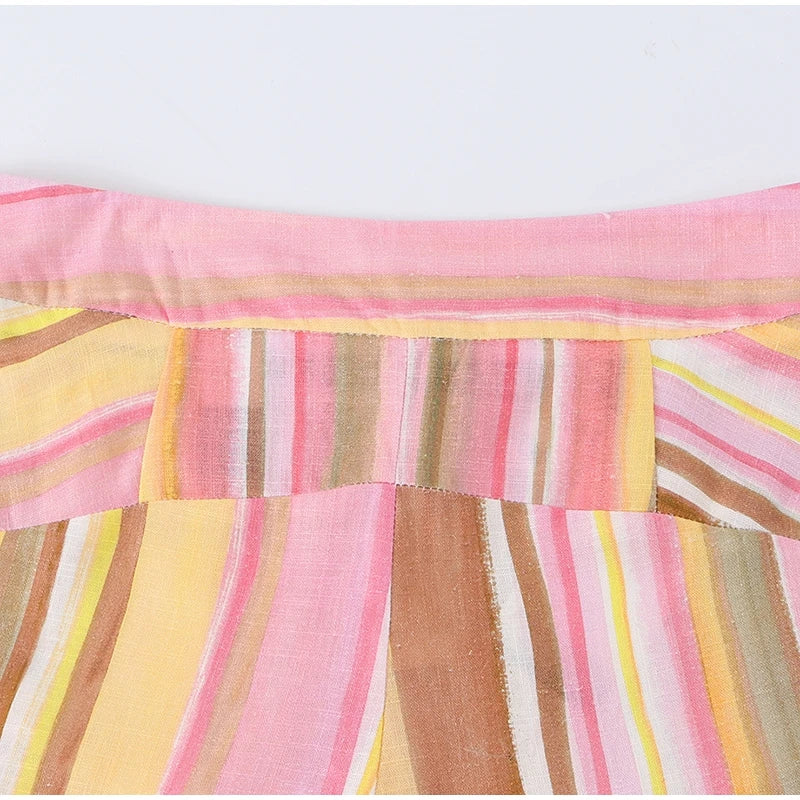 Vivid Multicolor Stripe Wide Leg Jeans With Pockets Low Waist Denim Trousers