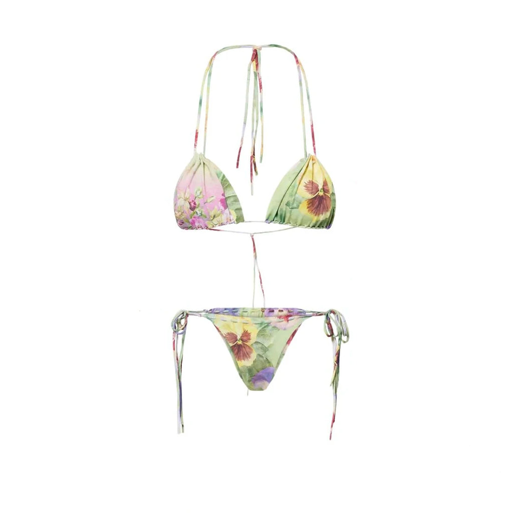 Floral Bikini Set With Skirt Bandeau Style Swimwear