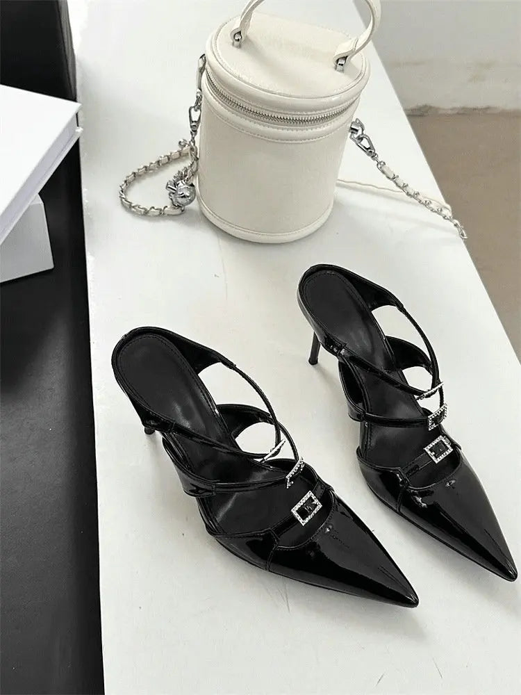 Sparkle Rhinestone Patent Leather Sandal With Thin Strap