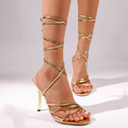 Crisscross Strap Stiletto Sandals With Lace Up Ankle Strap Round Toe High Heels
