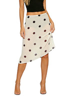 Retro Sheer Chiffon Dot Print Midi Skirt With Asymmetrical Hem