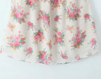 Contrast Color Floral Print Sling Mini V neck Spliced Chest Push Up Back Backless Short Dress