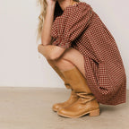 Gingham Babydoll Mini Dress With Puff Sleeves And Bow